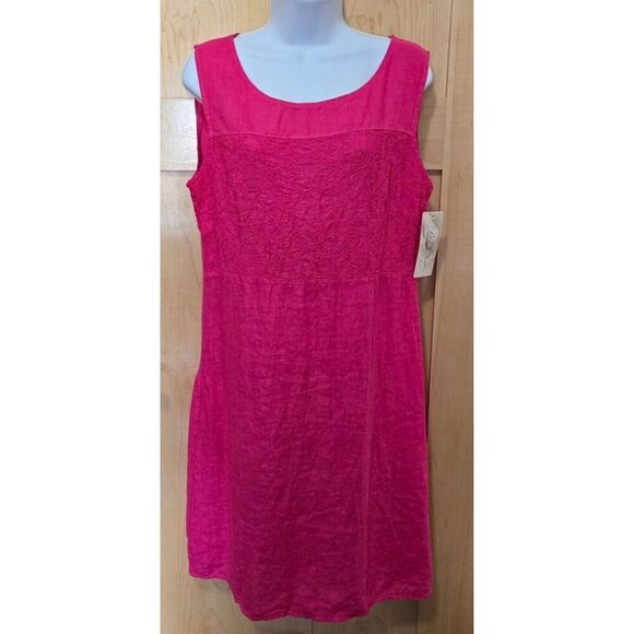 Pink Sleeveless Crinkled Linen Embroidered Tunic Top For Women - Picture 1 of 10